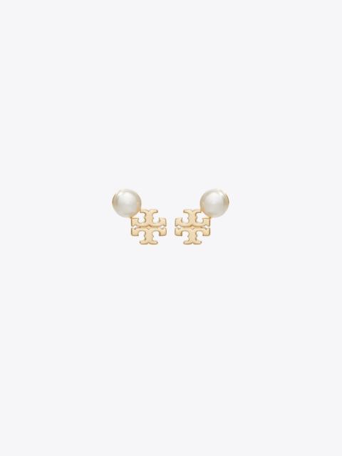 TORY BURCH Moondance Logo and Pearl Stud Earrings