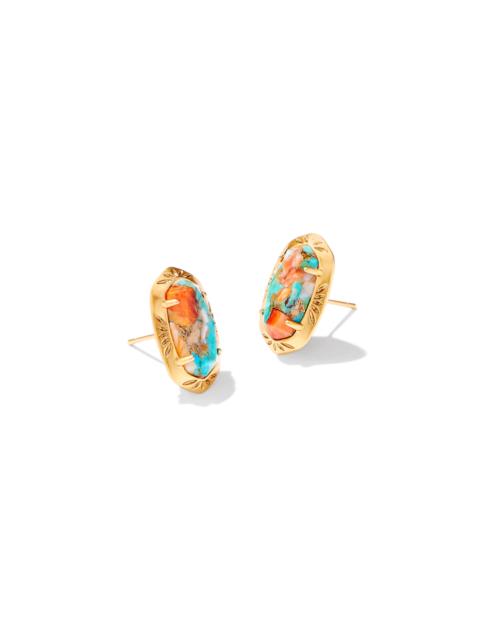 KENDRA SCOTT Ellie Vintage Gold Etch Frame Stud Earrings in Bronze Veined Turquoise Magnesite Red Oyster