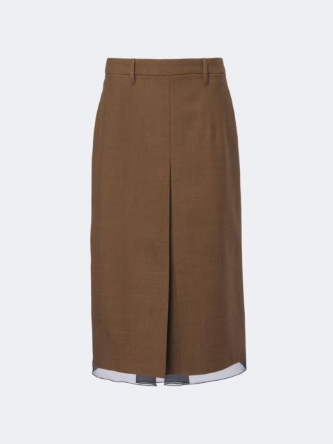 Prada Chiffon-trimmed virgin wool midi skirt
