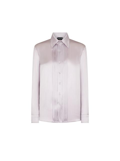 TOM FORD FLUID CHARMEUSE SILK SHIRT WITH PLISSE PLASTRON
