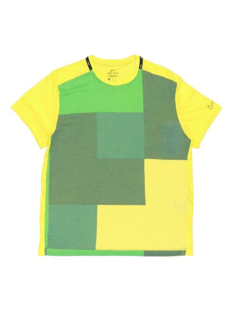 Nike Nike 훈련 정상 다색 접합 Breathable 스포츠 짧은 소매 황색 녹색 황색 녹색 CJ4743