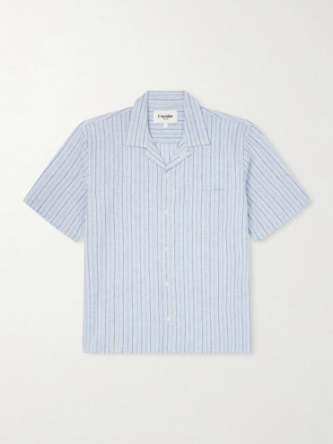 Corridor Convertible-Collar Striped Cotton and Linen-Blend Shirt
