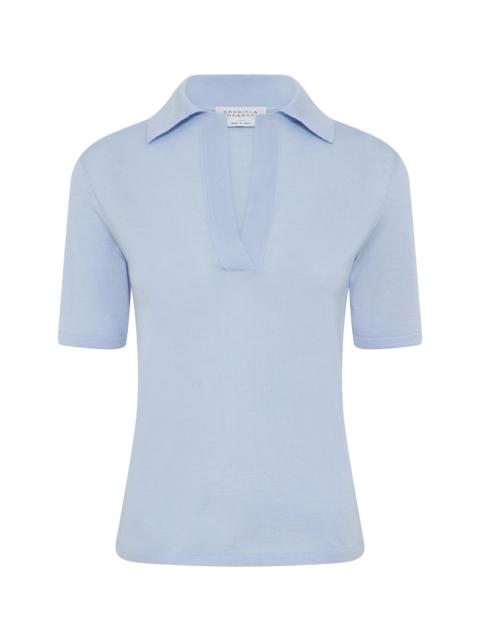 GABRIELA HEARST Caius Knit Short Sleeve Polo in Halogen Blue Cashmere Silk