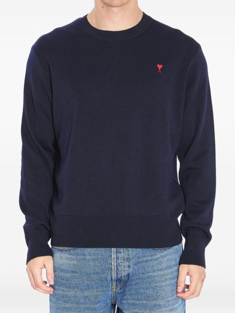 AMI Paris blue crewneck wool sweater with Ami de Coeur