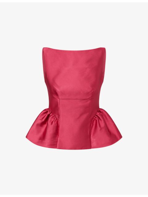 ROLAND MOURET Ruffled-Hem Cinched-Waist Taffeta Top