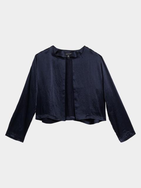 EILEEN FISHER Open-Front Crinkled Satin Jacket