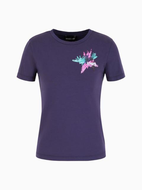 EMPORIO ARMANI ASV organic-jersey T-shirt with abstract embroidery and logo