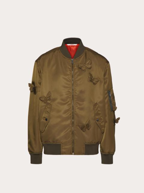 NYLON BOMBER JACKET WITH EMBROIDERED BUTTERFLIES