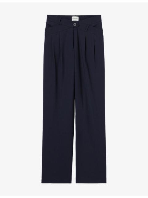 Claudie Pierlot Crossover-Waist Wide-Leg Mid-Rise Wool-Blend Trousers