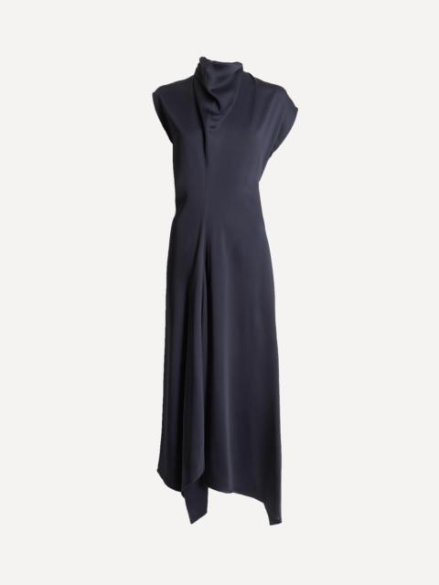 Victoria Beckham High Neck Draped Satin Midi Dress