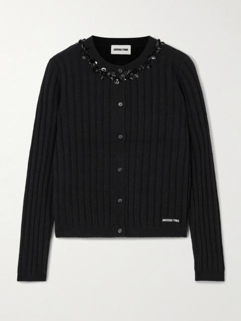 SHUSHU/TONG Embellished Embroidered Ribbed Wool-blend Cardigan