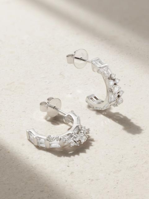 ANANYA Scatter 18-karat white gold, diamond and sapphire hoop earrings Gold