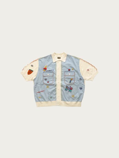 Kapital KnitxChambray Polo Shirt (ISLA BONITA) - Ecru