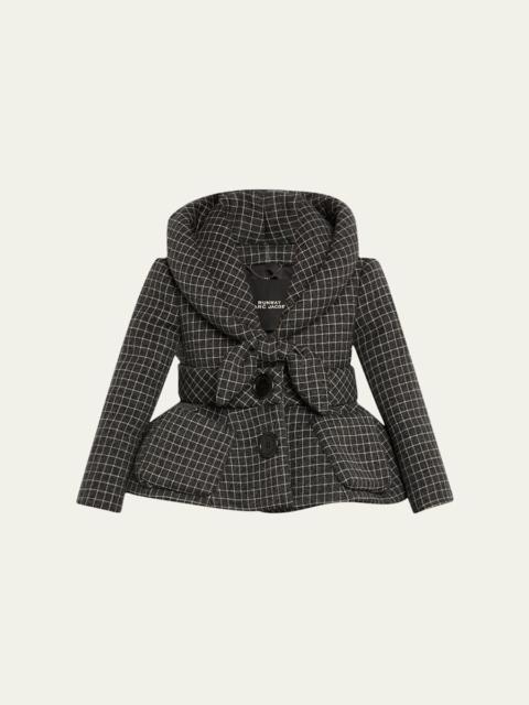 Marc Jacobs Check Wool Padded Crop Hooded Jacket