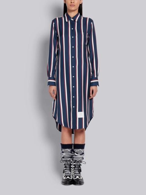 Thom Browne Tricolor Silk Twill Bold Rep Stripe Round Collar Long Sleeve Shirt Dress