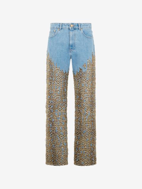 Roberto Cavalli Wide Leg Denim Jeans With Baby Jaguar Print