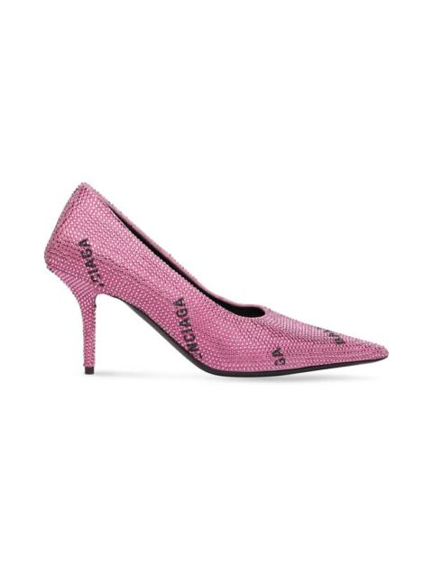 BALENCIAGA square knife 80mm pump with allover logo rhinestones