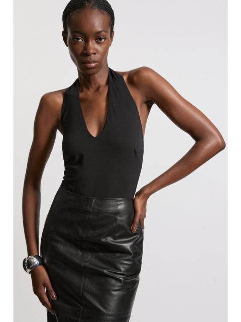 KAREN MILLEN Stretch Cotton Jersey Halter Jersey Bodysuit