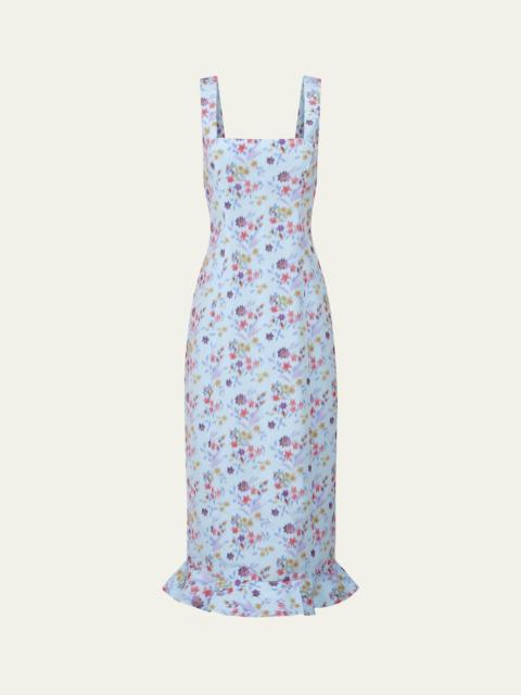 markarian Tabitha Floral Ikat Corset Flounce Hem Dress