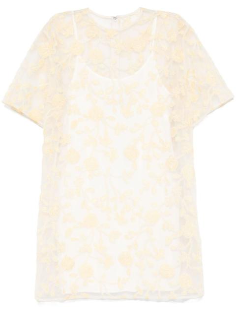 ROTATE floral-embroidered beaded mini dress