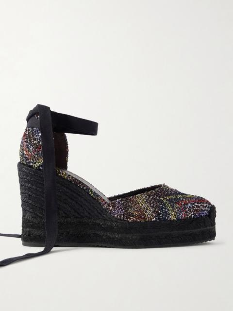 Missoni Eva 80 striped woven wedge sandals Brown