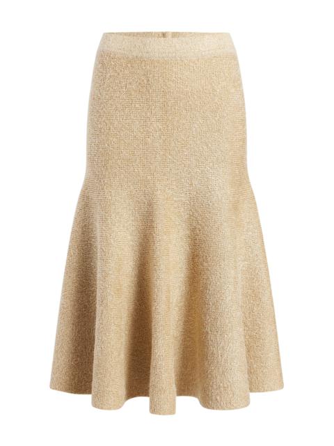 KHAITE Cadence Knit Silk-Cashmere Midi Skirt tan