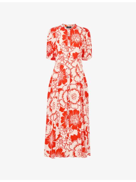 WHISTLES Floral-Print Short-Sleeved Woven Midi Dress