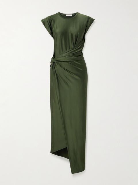 rabanne Asymmetric embellished draped satin-jersey dress Army green