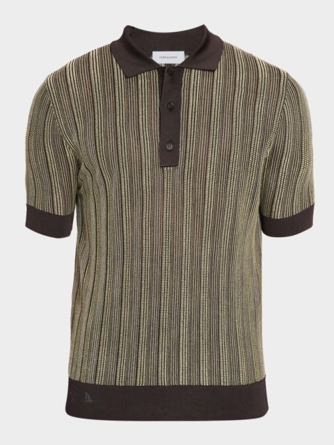 FERRAGAMO Men's Textured Stripe Short-Sleeve Polo Sweater