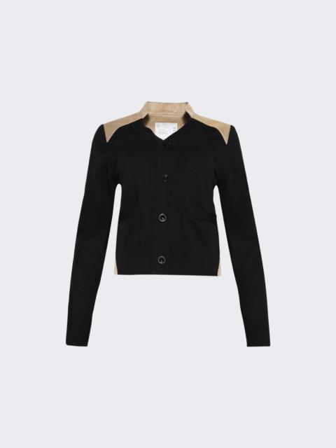sacai Cotton Gabardine X Knit Cardigan Black And Beige