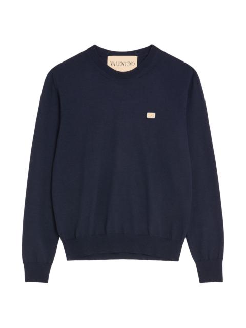 Valentino Men's Wool Sweater with Vlogo Patch - Navy
