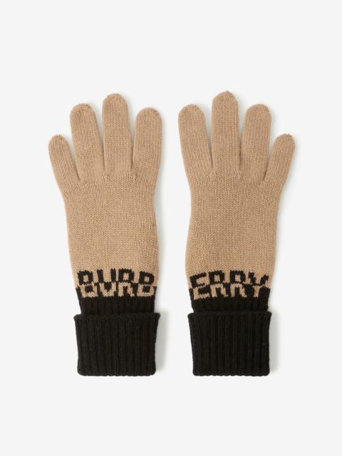 Burberry Logo Intarsia Two-tone Cashmere Gloves