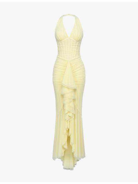 House of CB Carmine Halterneck Stretch-Mesh Maxi Dress