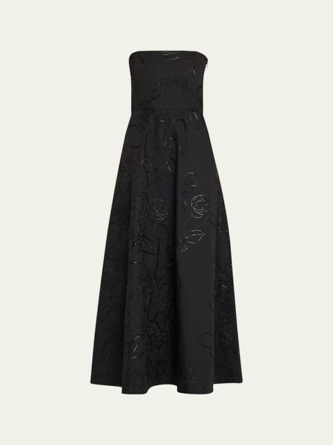 BERNADETTE Odette Strapless Camelia Sequined Midi Dress