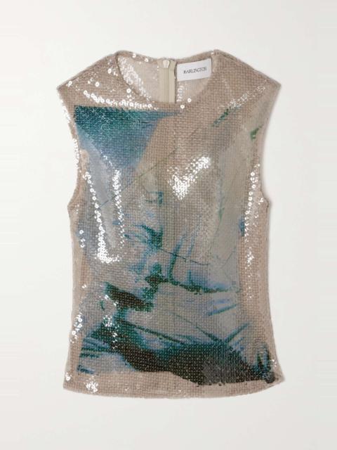 16ARLINGTON Nage printed sequined tulle top