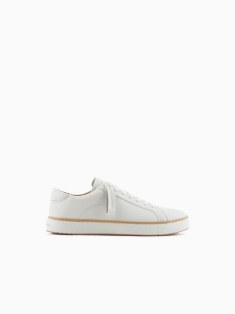 EMPORIO ARMANI LEATHER SNEAKERS WITH A CONTRASTING WELT