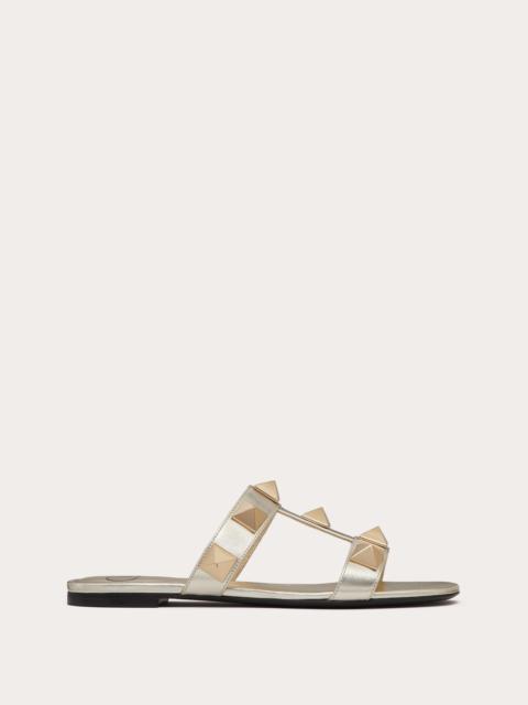 Valentino ROMAN STUD METALLIC NAPPA SLIDE SANDAL WITH MATCHING STUDS