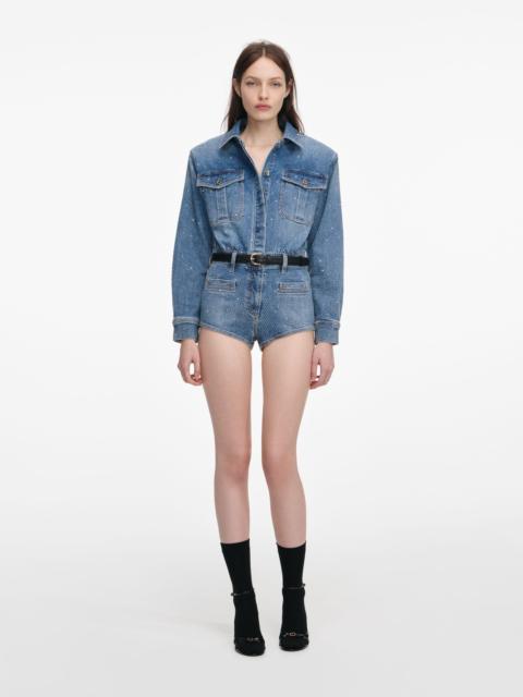 self-portrait Rhinestone Denim Playsuit