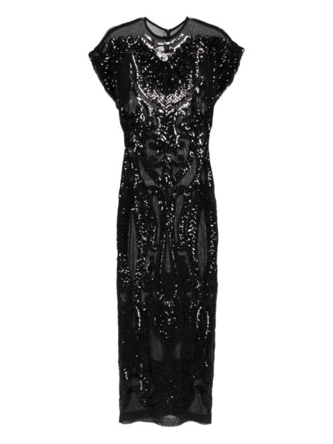 NORMA KAMALI sequin-embellished cap-sleeve midi dress