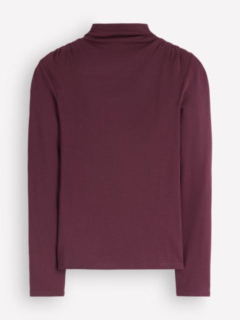 BODEN Ruched Neck Long Sleeve-Dark Cherry