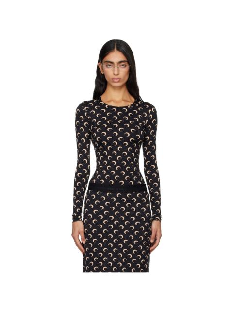 Marine Serre Black Recycled Moon Jersey Second Skin T-shirt