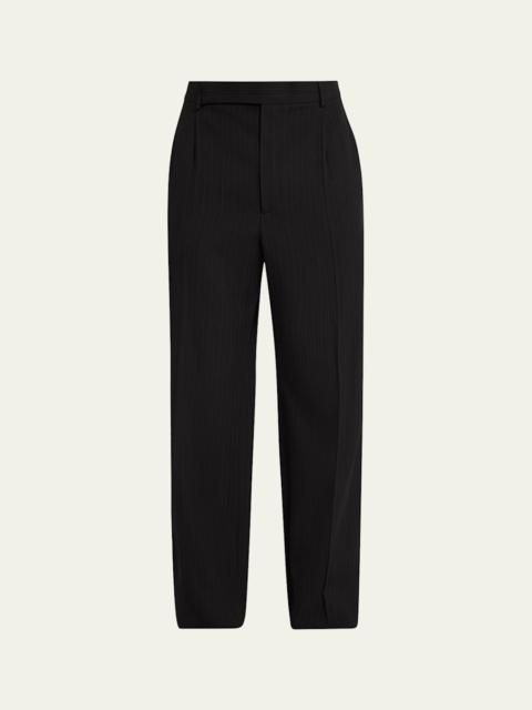 SAINT LAURENT Men's Wool Stripe Pleated Wide-Leg Trousers