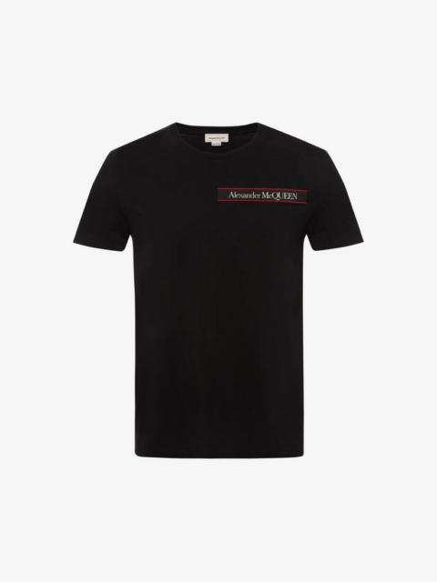 Men's Selvedge Logo Tape Detail T-shirt in Black