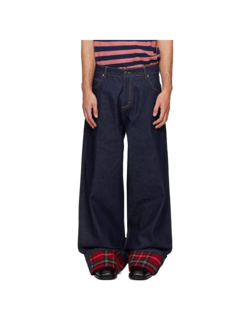 CHARLES JEFFREY LOVERBOY Navy Scarf Wide Leg Jeans