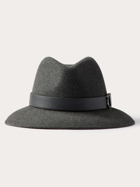 Valentino VLOGO SIGNATURE RABBIT FUR AND LEATHER FEDORA HAT