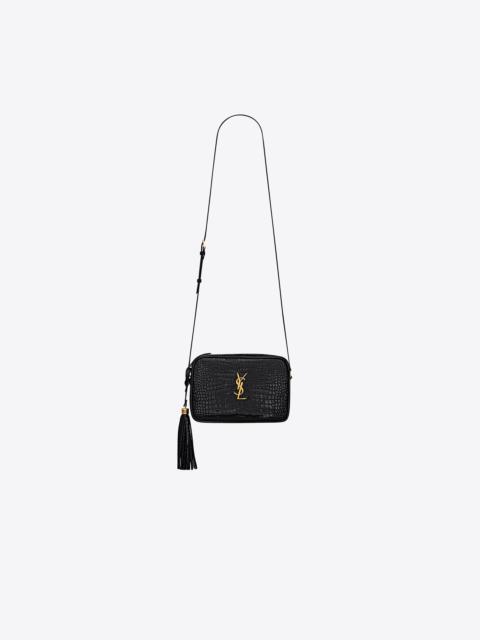 lou camera bag in crocodile-embossed shiny leather