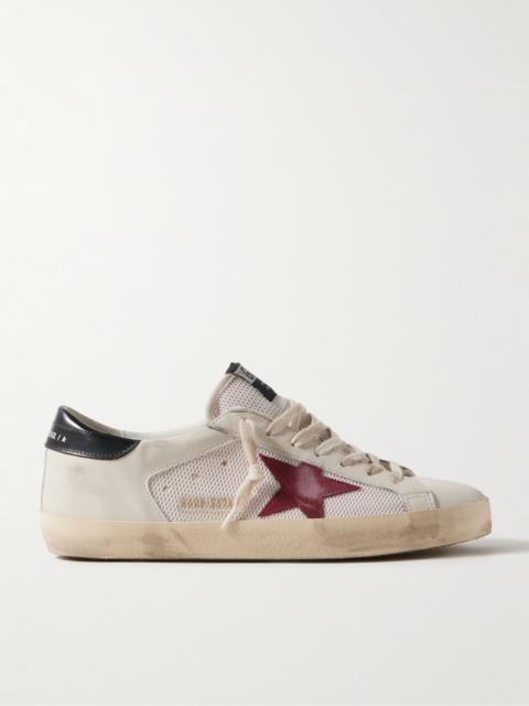 Golden Goose Superstar Distressed Suede-Trimmed Leather and Mesh Sneakers Off-white
