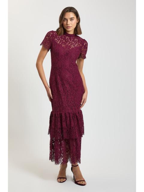 KAREN MILLEN Double Peplum Hem Lace Midi Dress