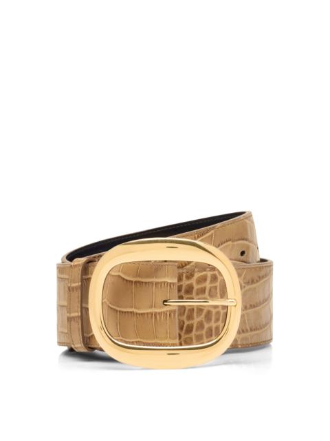 SHINY STAMPED CROCODILE LEATHER URSULA BELT