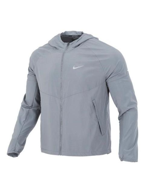 Men's Nike As Nk Rpl Miler Jkt Reflective Logo Printing Woven Sports Hooded Jacket Gray DD4747-084